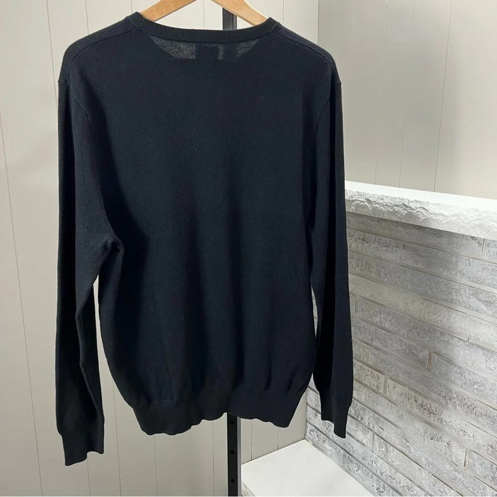 J. Crew Mens Cotton Pique' Stitch Waffle Knit Black Crewneck Shirt XL NWT